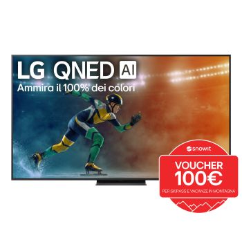 Vista frontale di una TV 65 pollici LG QNED evo AI QNED86 MiniLED 4K Smart TV 2025 65QNED86A6A con voucher snowit